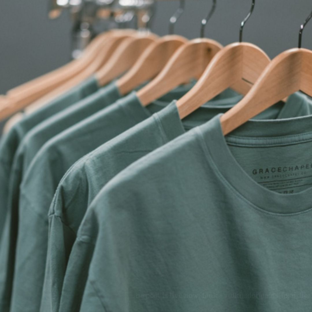 Olive green t-shirt hanging